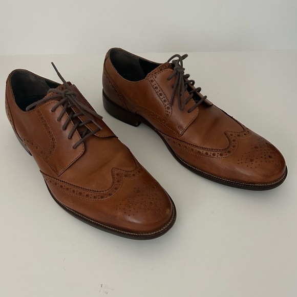 Cole Haan Brown Leather Lace Up Brogue Wingtip Oxfords Dress Shoe Size 9.5 M - Picture 1 of 8